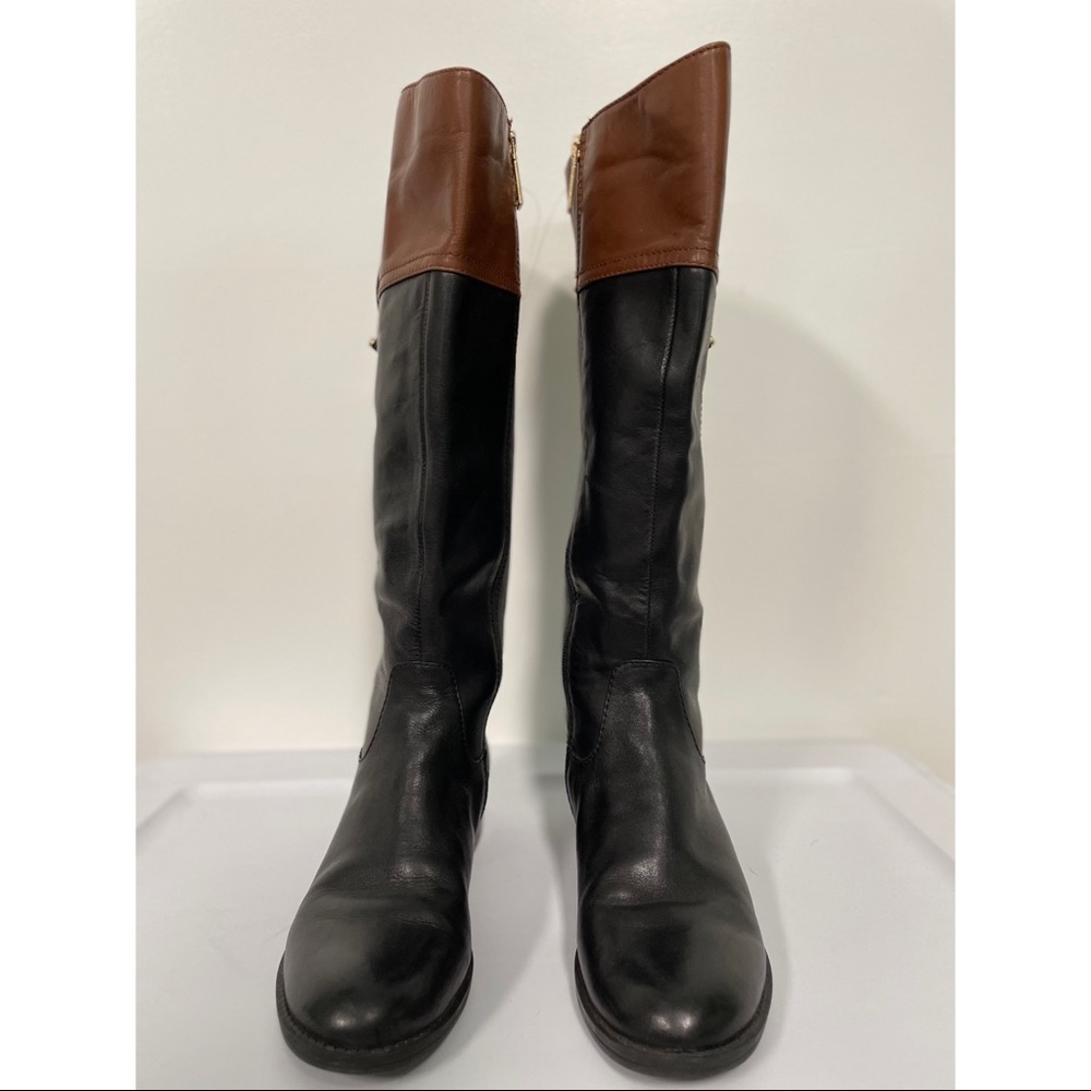 Tommy Hilfiger Gibsy Leather Riding Boots Black & Brown Size 6.5 - Picture 3 of 8
